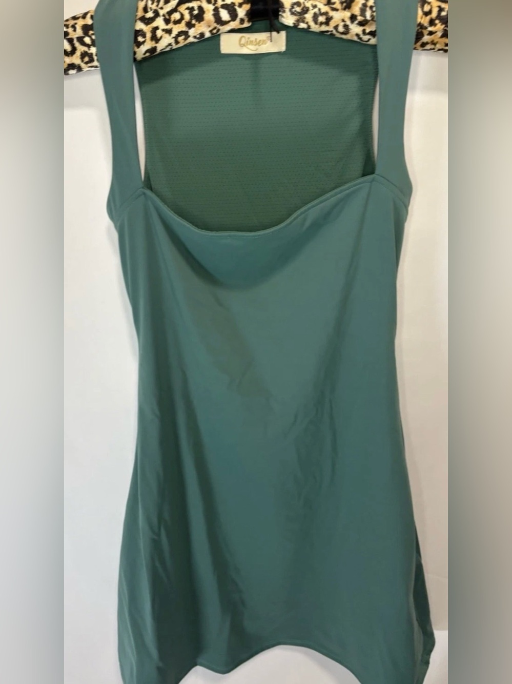 Qinsen Women's Athletic Mini Dress Square Neck Double Layer Sculpting Green Sz 4